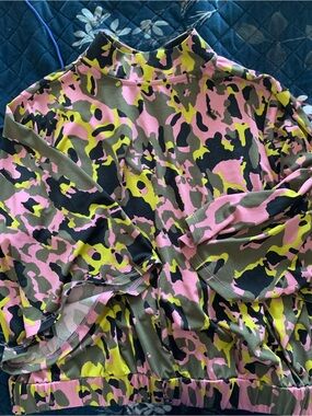 Ashley Stewart Pink, Olive & Black Camo-Print Pullover
